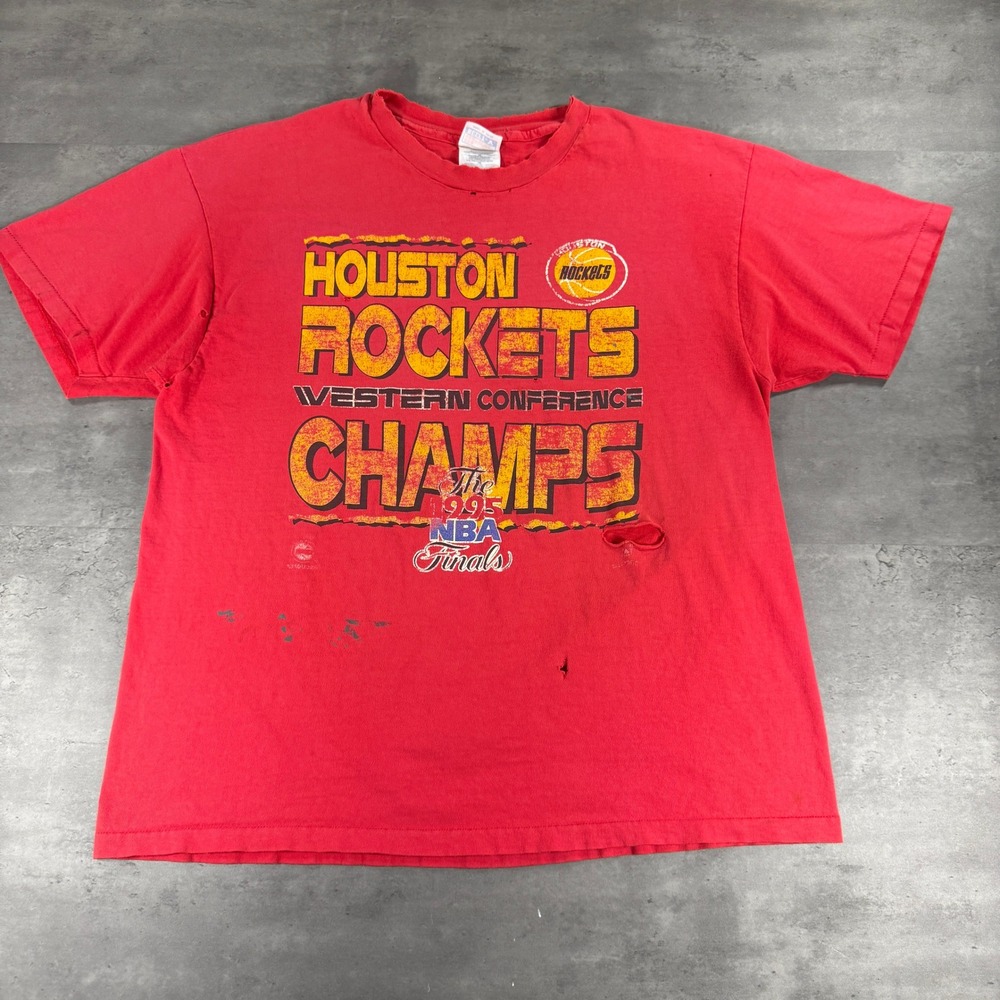 Vintage Houston Rockets T-Shirt XL Red NBA Basketball 1995 Finals Distressed